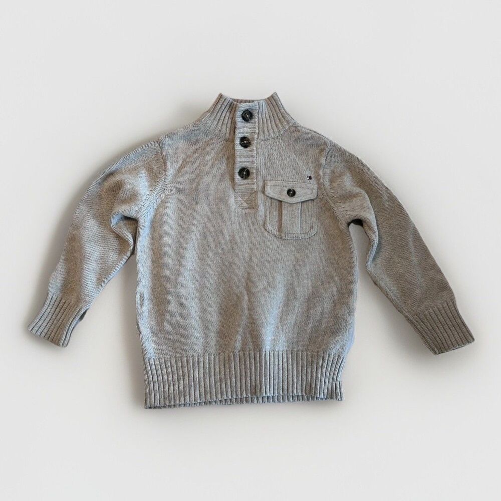 Tommy Hilfiger Quarter Button Sweater Elbow Pads Cozy Minimal Boys Kids Size 4